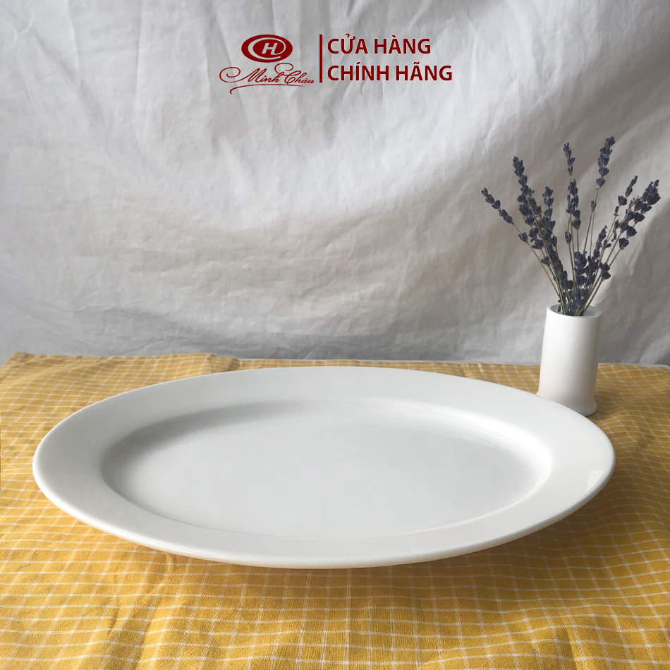 Đĩa Bầu Dục Trắng Trơn - Sứ Minh Châu