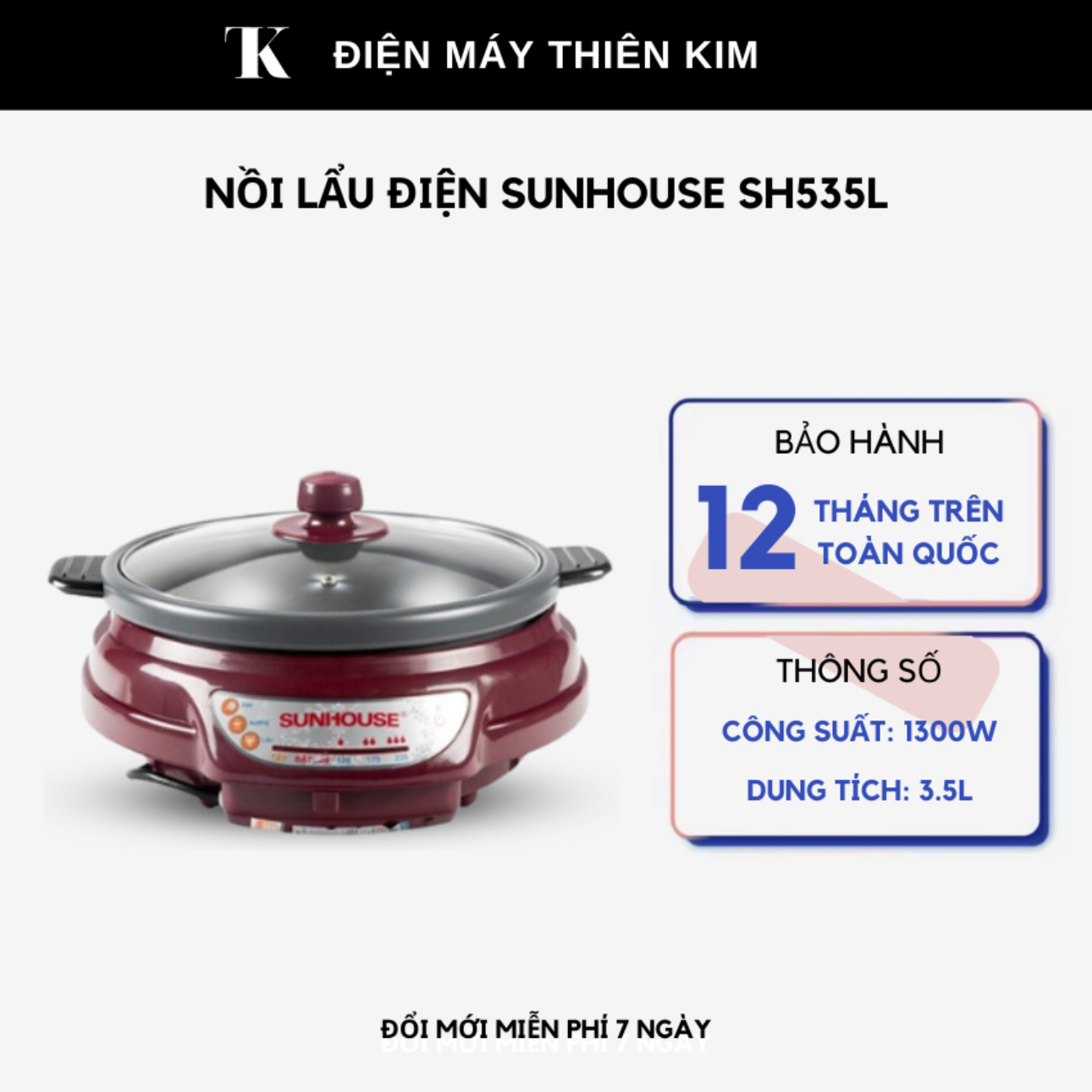 Nồi lẩu điện sunhouse sh535l - 3.5l 1300w - chống dính - đa dạng công năng - bảo hành 12 tháng toàn quốc
