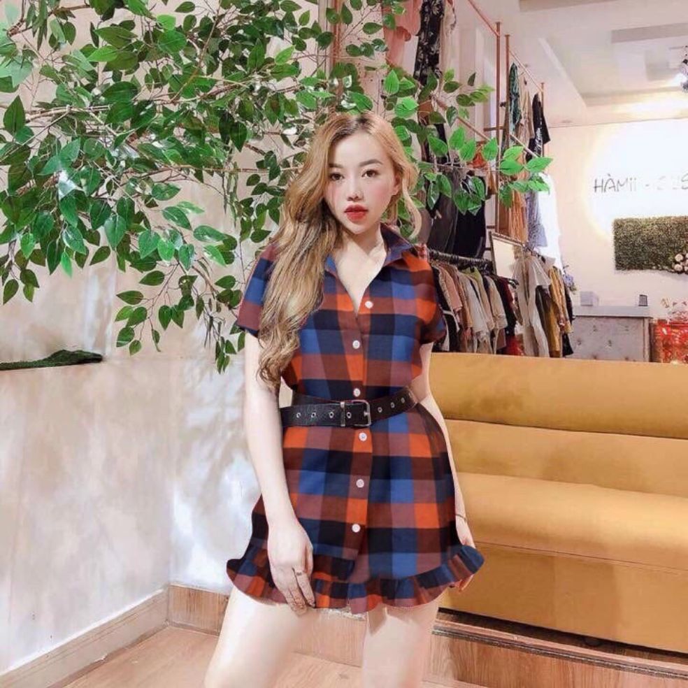 đầm sơ mi áo sơ mi đầm caro áo caro đầm đi chơi đầm sinh nhật quà tặng bạn gái đầm cổ bẻ đầm đẹp