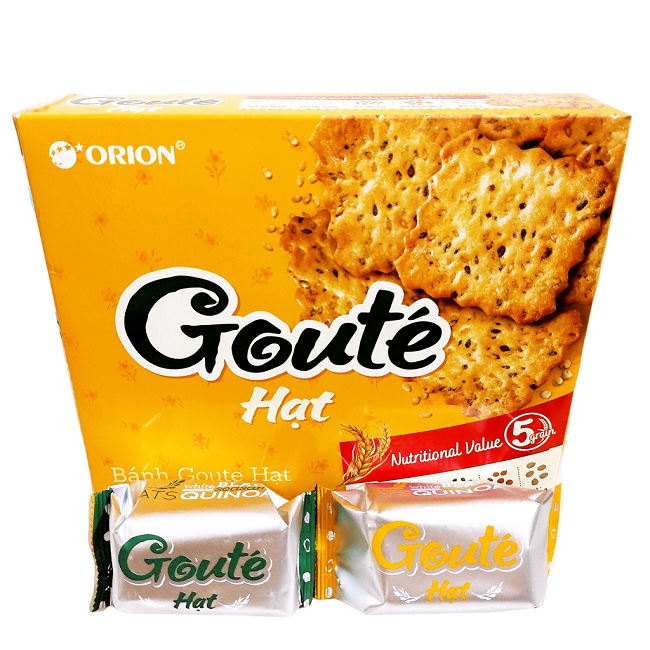 Bánh Quy giòn Gouté Orion vị mè, vị hạt dinh dưỡng (hộp 8 gói)