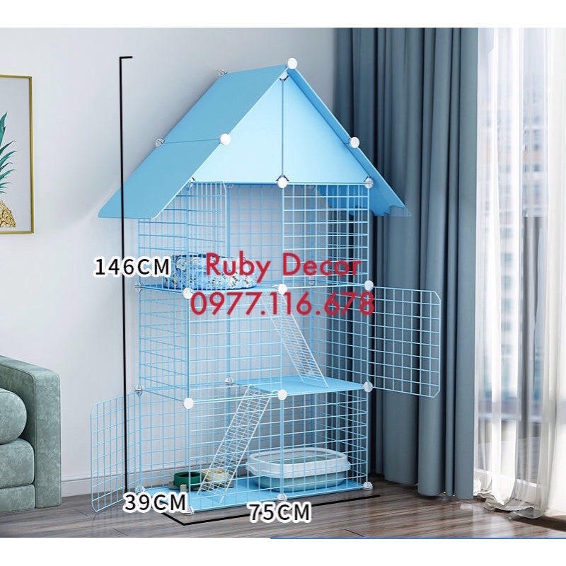 Lồng Chuồng Mèo - Miu - Pet Iu 3 Tầng( Có Mái Che - Tặng Kèm Thang Lưới)