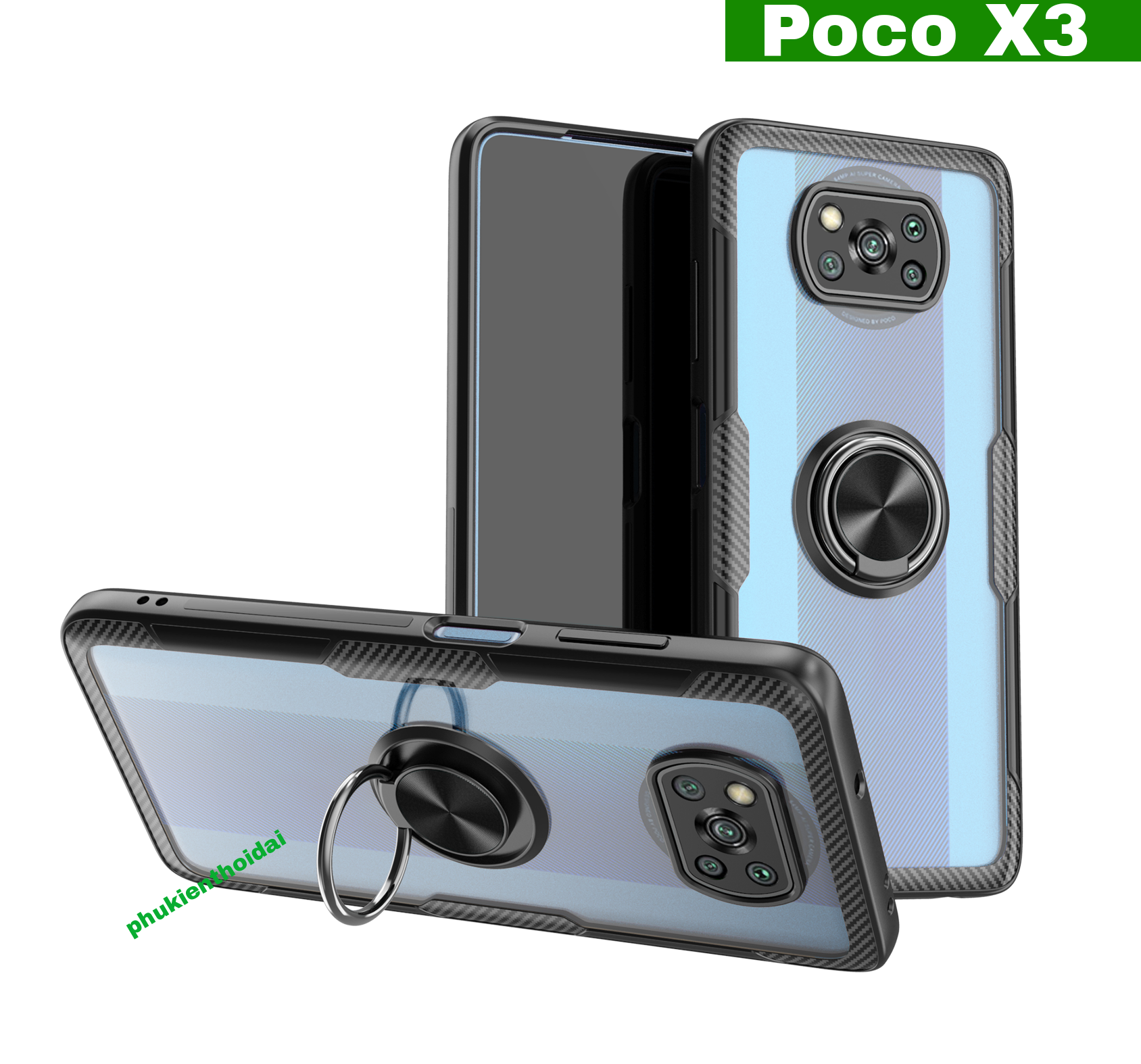 Ốp lưng Xiaomi Poco X3 / Poco X3 Pro dùng chung chống sốc giá đỡ Iring lưng trong viền màu