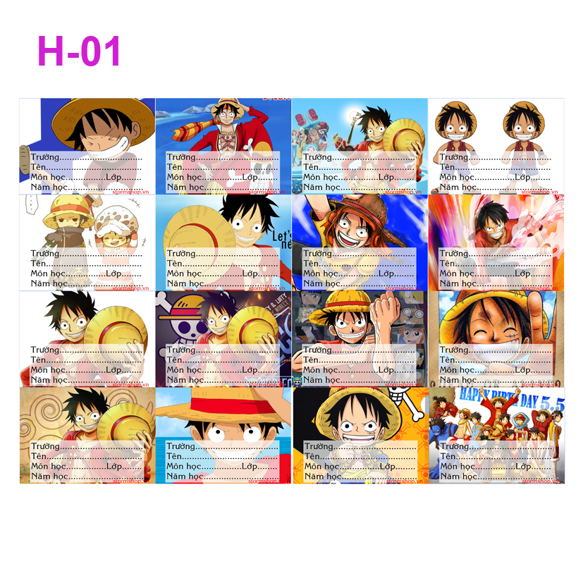 Nhãn vở One Piece - nhãn dán One Piece (set 16 nhãn vở )