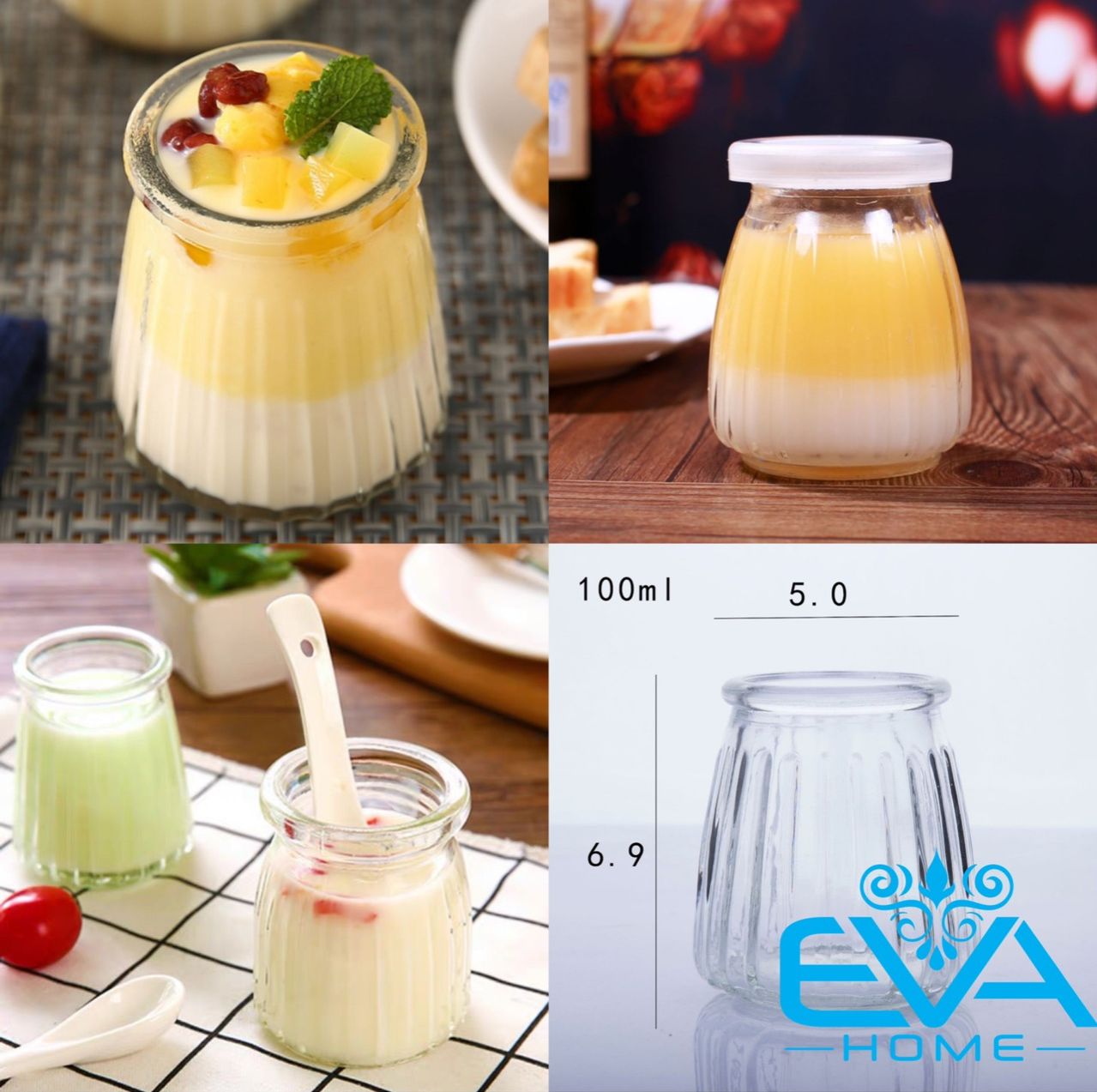 [HCM]Set 24 Hũ Thuỷ Tinh Đựng Sữa Chua In Hình Cute Ngộ Nghĩnh 100 ml M1030