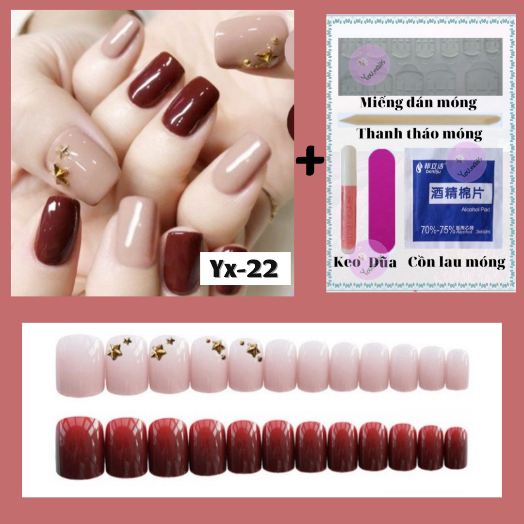[Tặng 5 Phụ Kiện]  Set 24 Móng Tay Giả Đính Đá Cao Cấp Kèm Keo (Mã Yx-22)