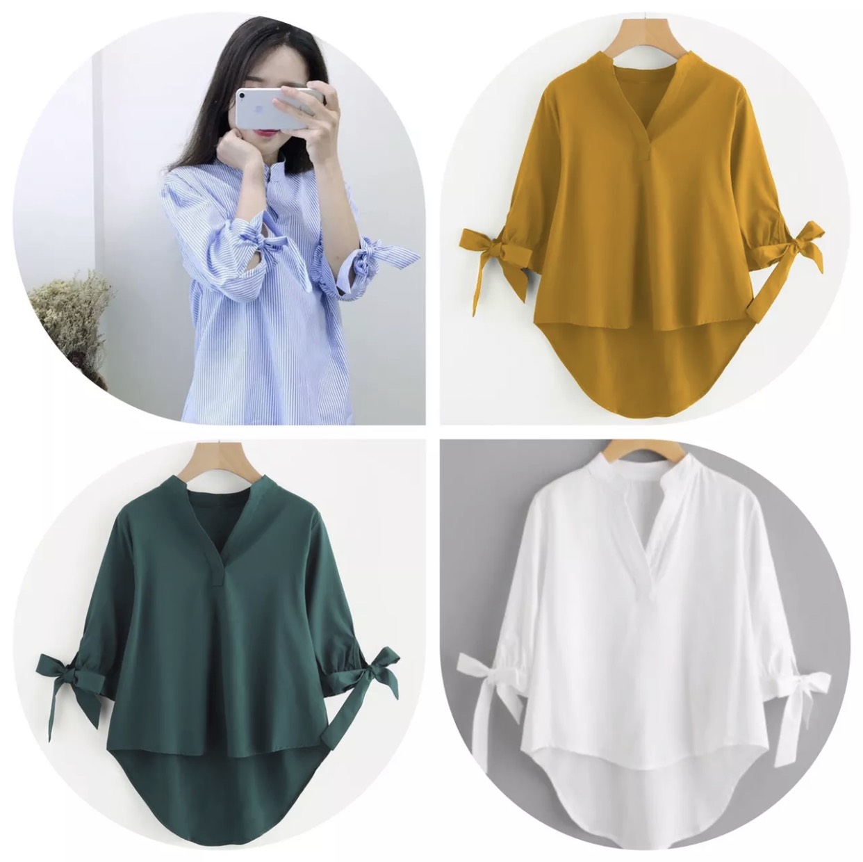 [PILA FASHION]ÁO SƠMI TAY LỠ CỘT NƠ CỔ TRỤ- AP083