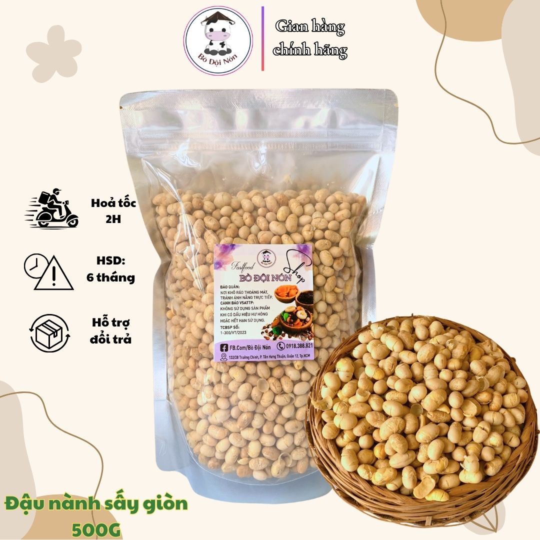 Đậu Nành Sấy Giòn 500g Bò Đội Nón