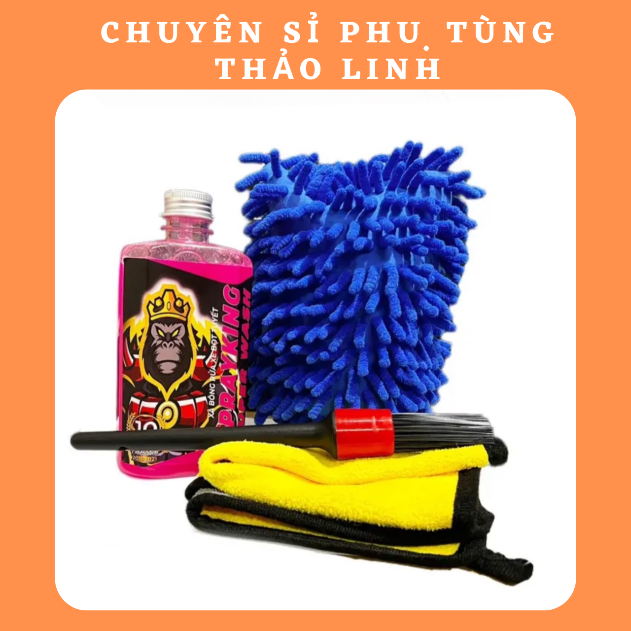 Dụng Cụ Rửa Xe Tại Nhà (Găng Tay, Cọ Rửa, Khăn Lau, Xà Bông Sprayking)