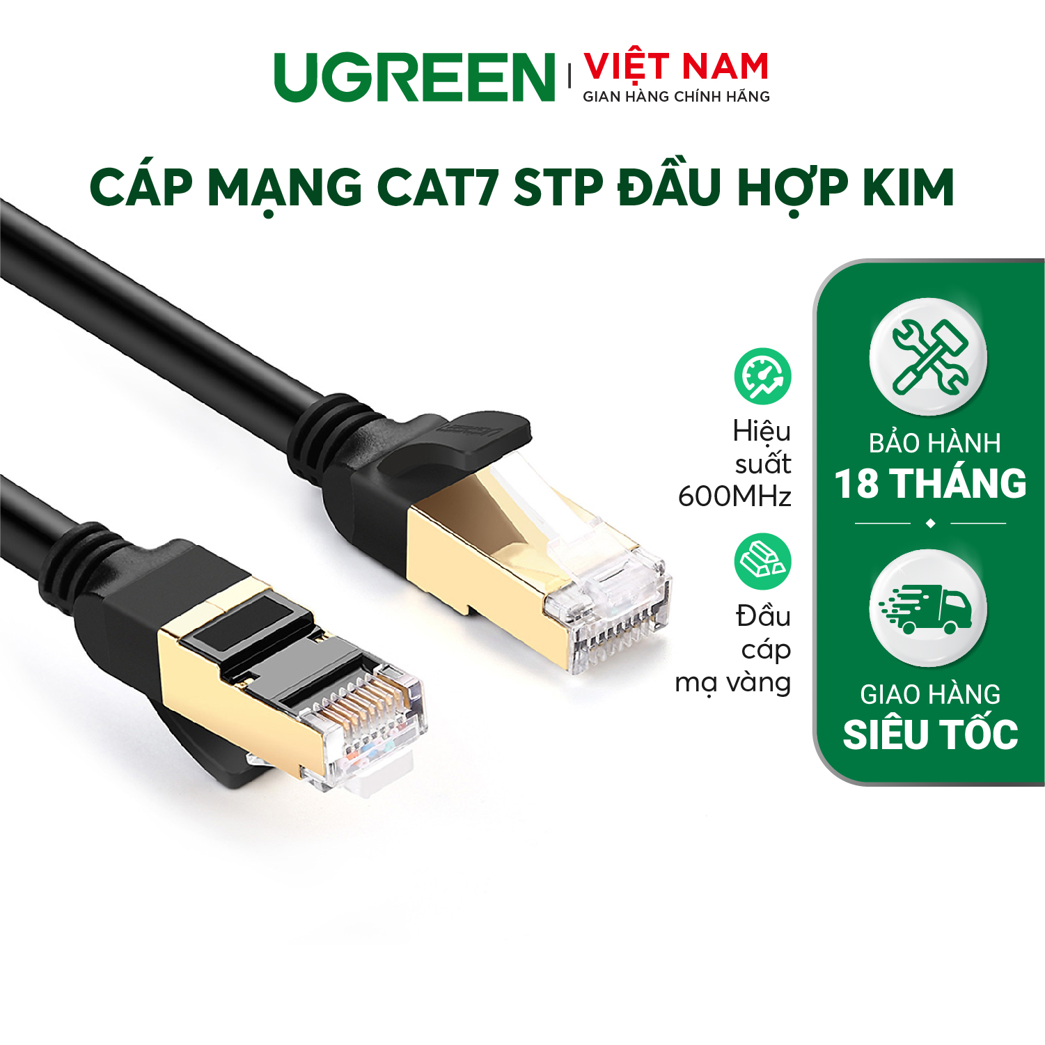 Cáp mạng 2 đầu đúc bọc hợp kim Cat7 UTP Dài 2m  UGREEN NW107  11269 - Hãng phân phối chính thức