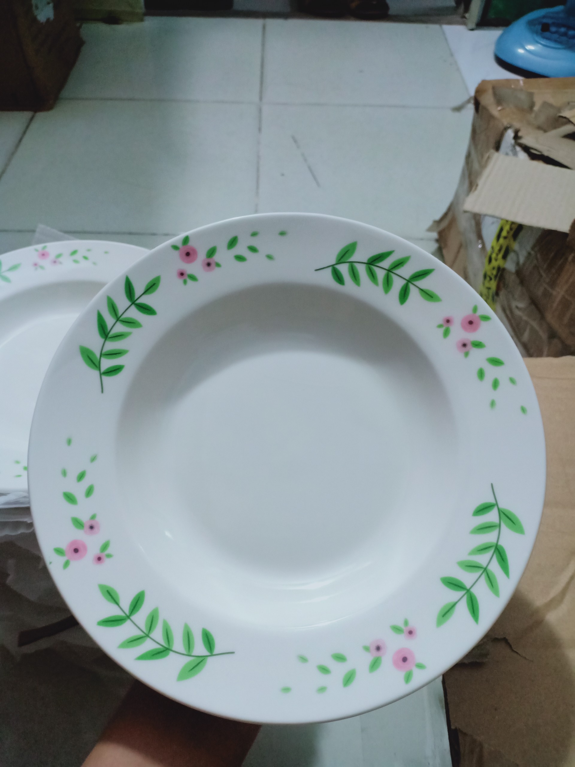 Combo 6 dĩa sứ cao cấp in hình viền hoa lá