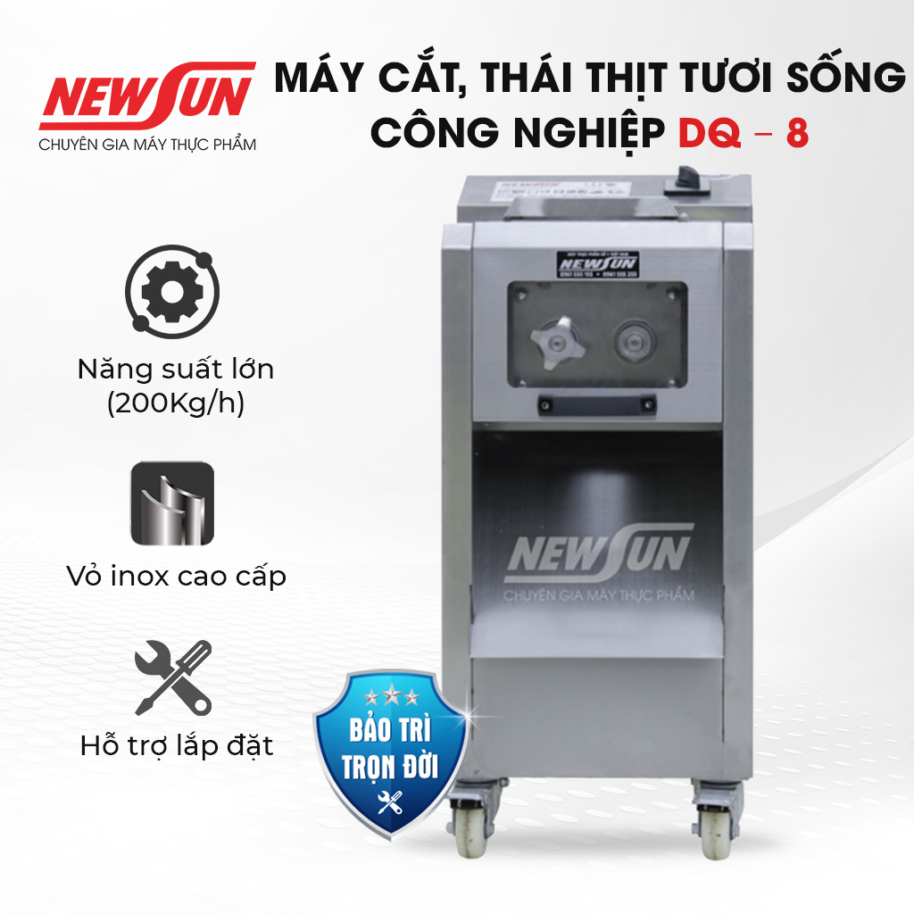 Máy cắt, thái thịt tươi sống công nghiệp NEWSUN DQ – 8 thay được lưỡi dao, năng suất 200Kg/H