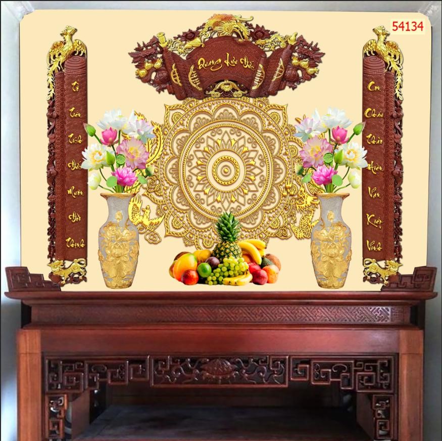 Tranh dán tường 3D trang trí phòng thờ ban thờ giá rẻ đẹp in theo kích thước yêu cầu