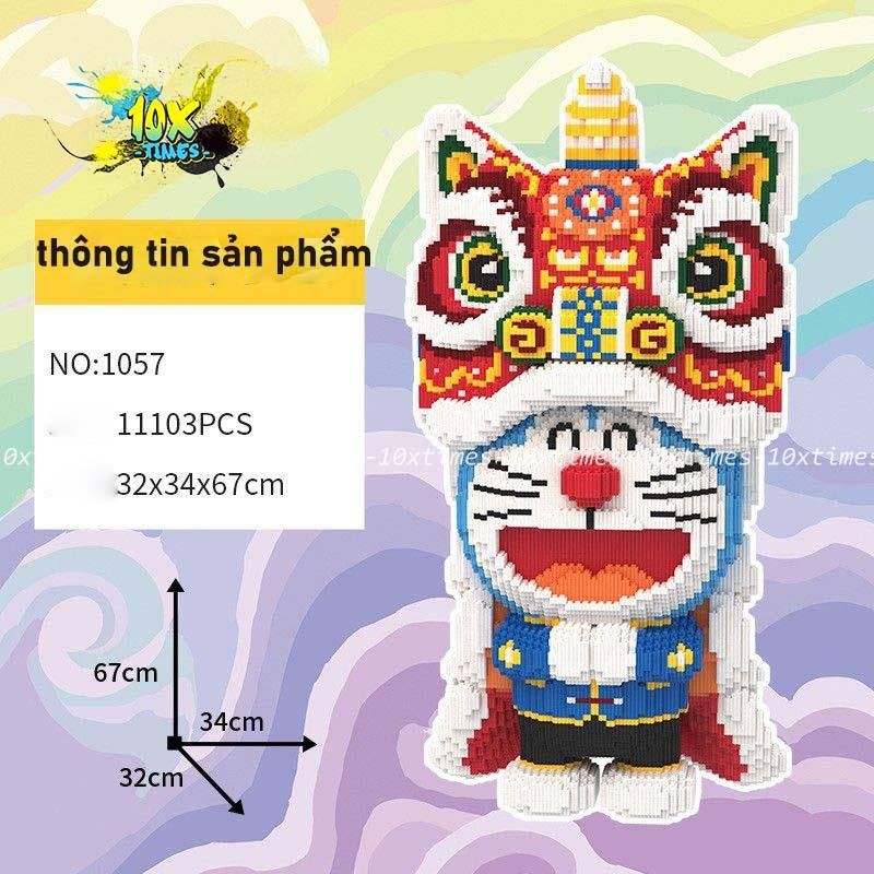 LEGO doraemon đội lân 53-67cm, đồ chơi lăp ghép đội lân pikachu, hổ đồi lân size lớn trang trí mang lại tài lộc TẶNG BÚA