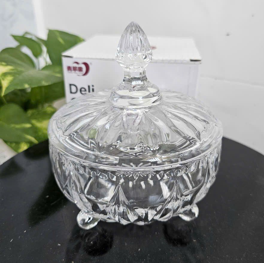 Combo of 3 Glass Jam Jars for Storing Melon Seed Jam during Tet with Beautiful Patterned Lids