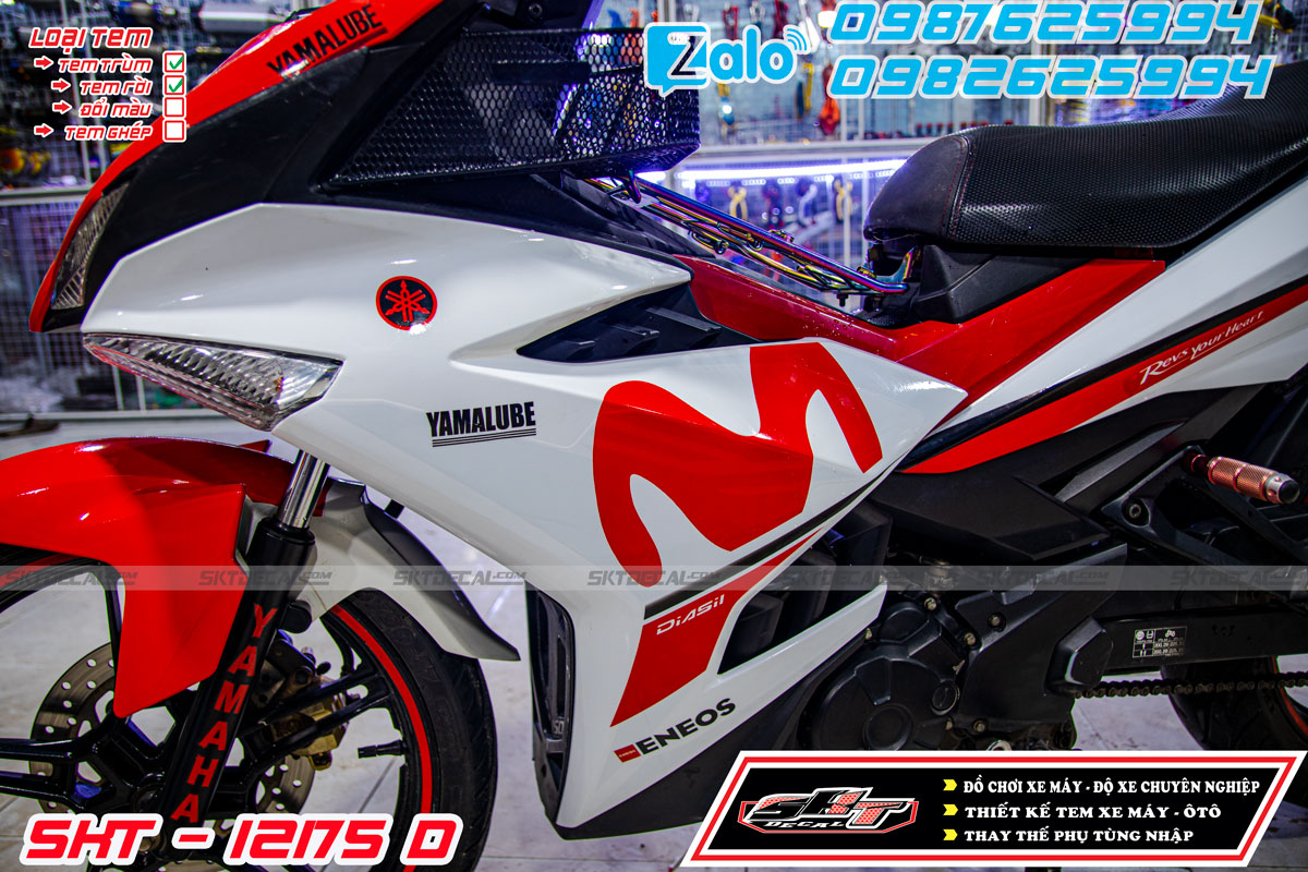 tem trùm exciter 150 trắng đỏ movistar