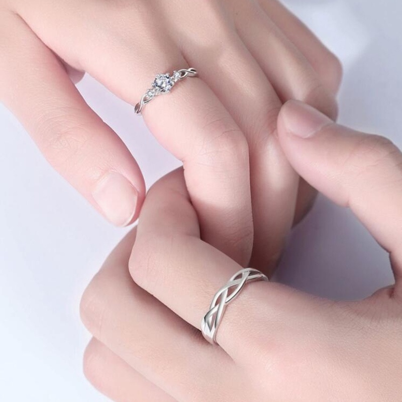 ◆✚☇ Set 2 Nhẫn Đính Hôn Bạc Đính Đá Lấp Lánh Dành Cho Cặp Đôi