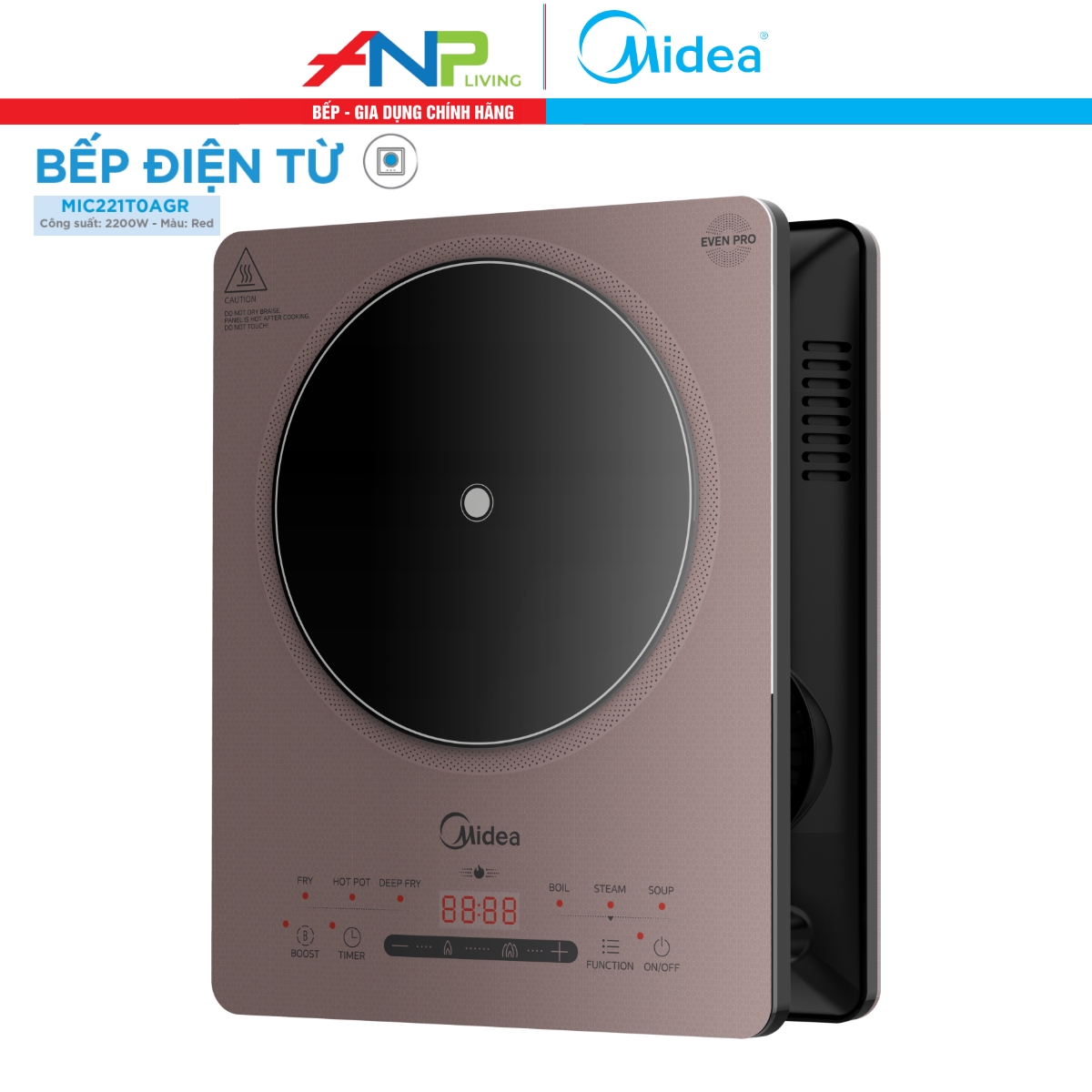 Bếp Từ Đơn Midea MIC221T (Bếp Điện Từ Công suất 2200W, Có Chức Năng Sôi Liu Riu)