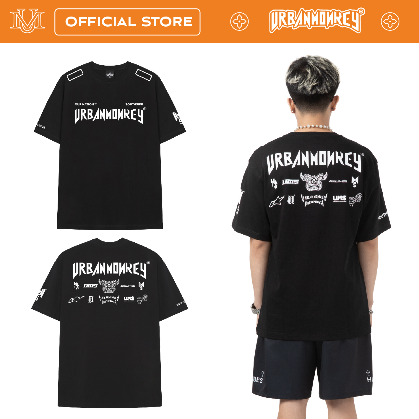 Áo Thun URBAN MONKEY SOUTHSIDE Đen Thun Cotton Dày Dặn