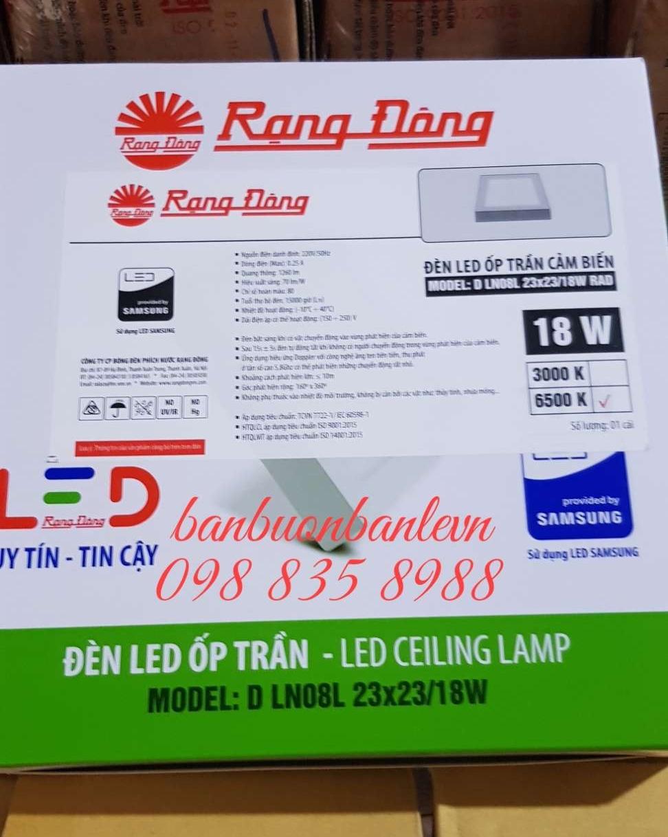 Đèn LED Ốp trần Vuông Cảm biến 18W
