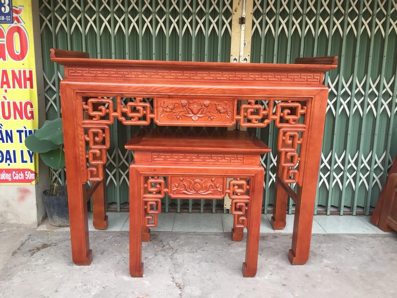 [HCM]Bộ tủ thờ gỗ sồi mẫu triện sen MS10.0