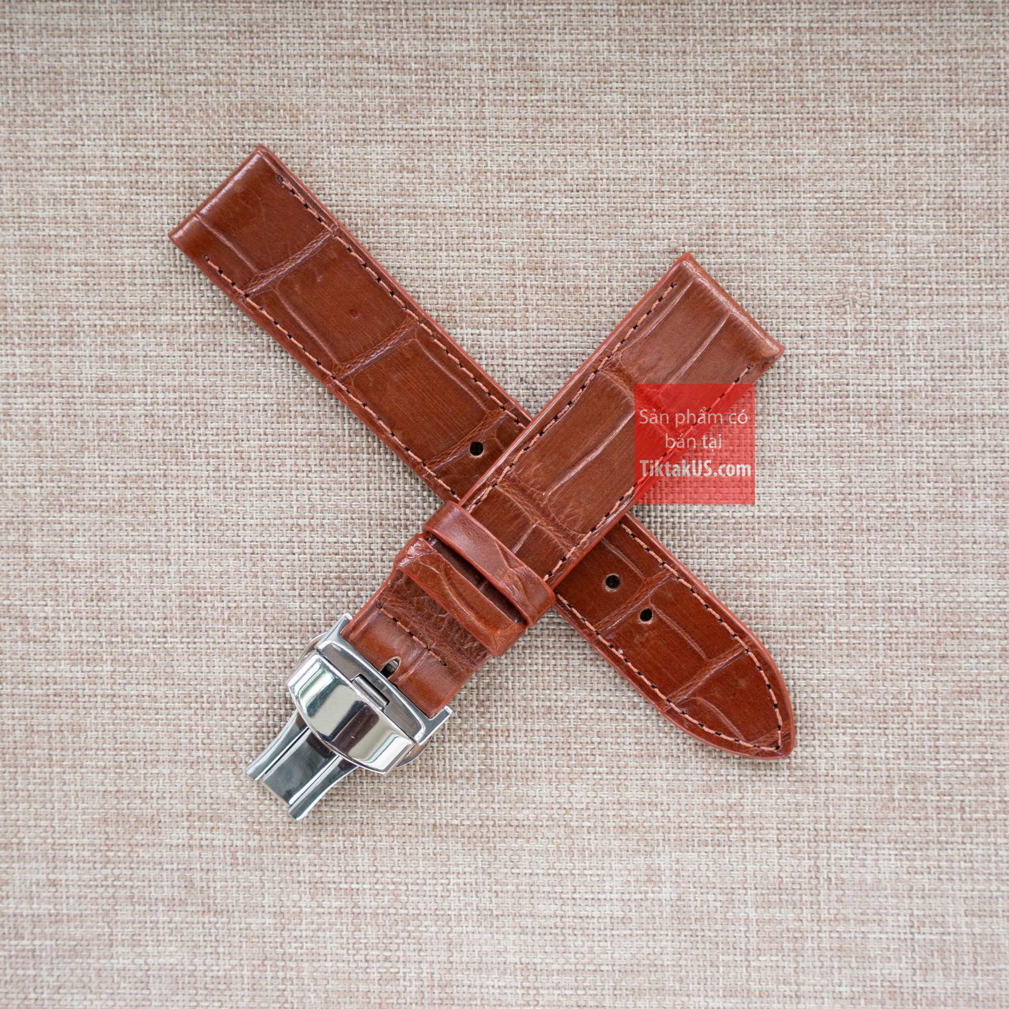 Dây đồng hồ nam da cá sấu thật vân ô vuông cao câp tuyển chọn size 18-19-20-21-22mm khóa bướm chống gẫy dây da - Tiktakus