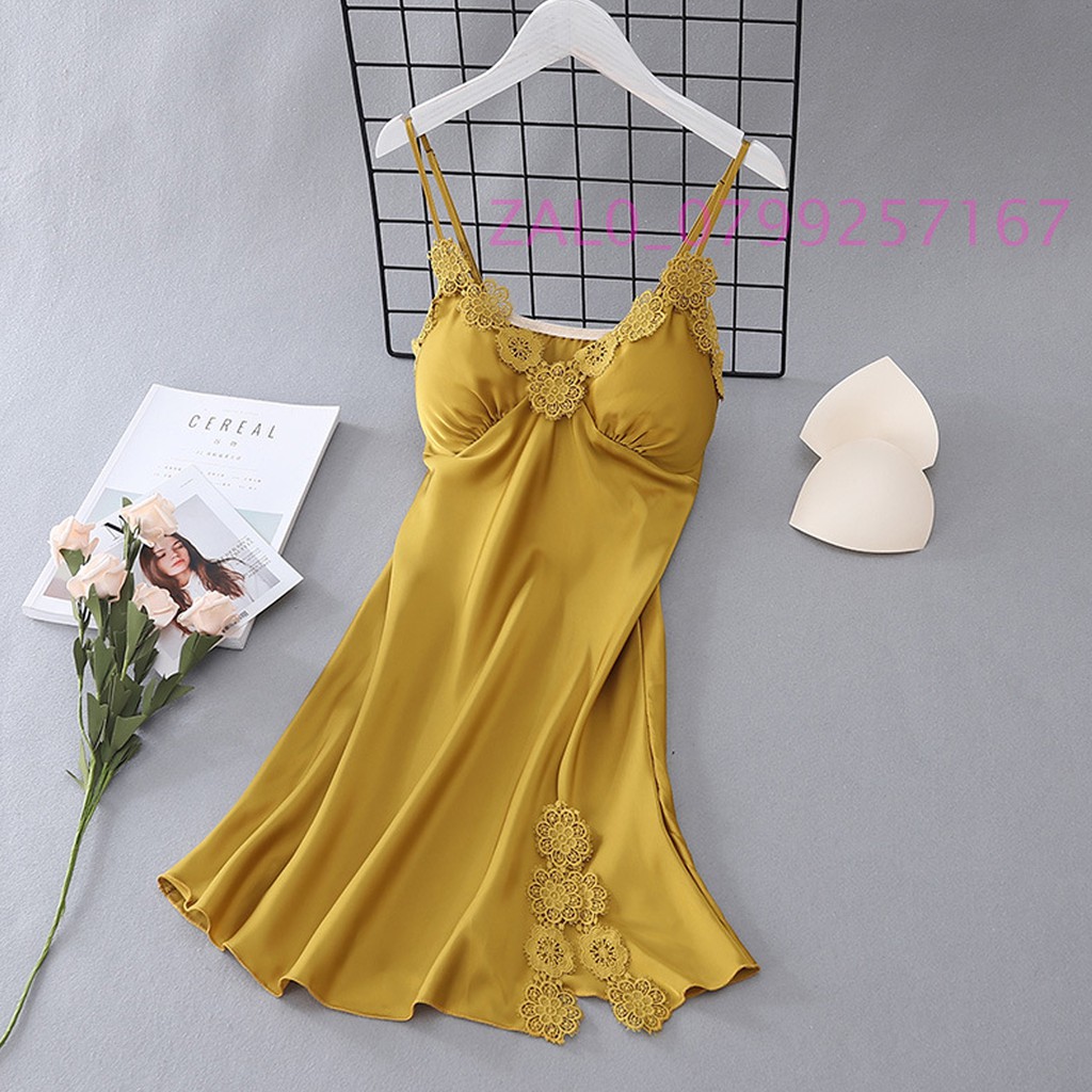 Đầm Ngủ FREESHIP Váy ngủ lụa 2 dây