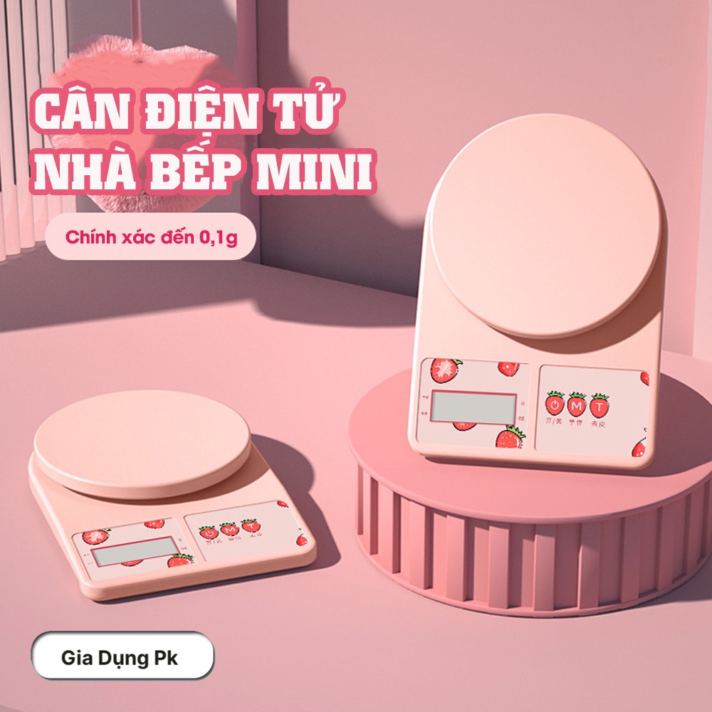 Cân tiểu ly mini màu hồng hình quả dâu độ chia 0,1g tối đa 10kg - cân nhà bếp, cân tiểu ly, cân, cân tiểu ly nhà bếp, cân tiểu ly mini, cân mini, cân tiểu ly mini nhà bếp, cân màu hồng, cân nhà bếp màu hồng