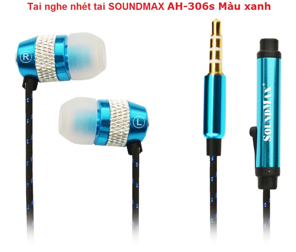 Tai nghe nhét tai soundmax ah-306s màu xanh