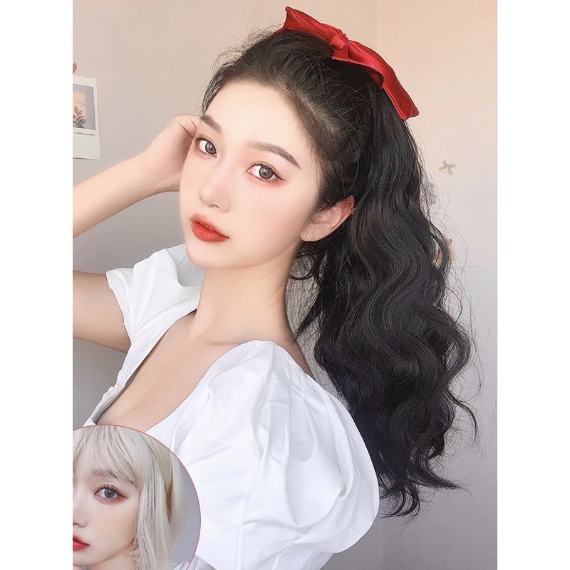 Tóc giả cột❤️FREESHIP❤️Tóc giả buộc xù nơ đỏ