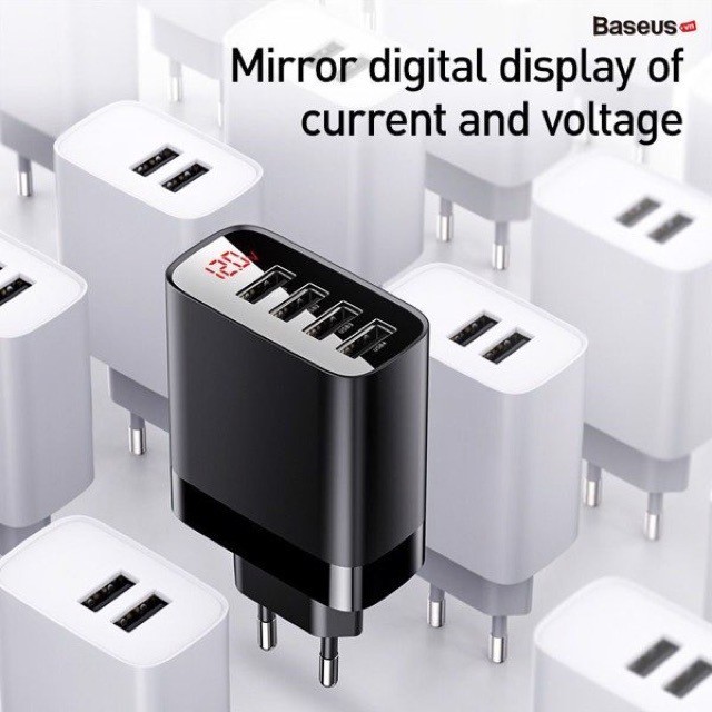 Củ sạc đa năng 4 cổng USB Baseus Mirror Lake Digital Display ( 30W, 4 Ports USB, Travel Charger) chính hãng
