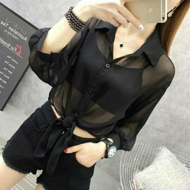Áo sơ mi nữ,áo sơ mi buộc nơ phối ren siêu hot firen màu hè 2021