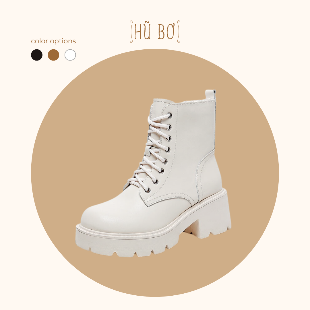 Platform Combat boots - Boots da bò nữ