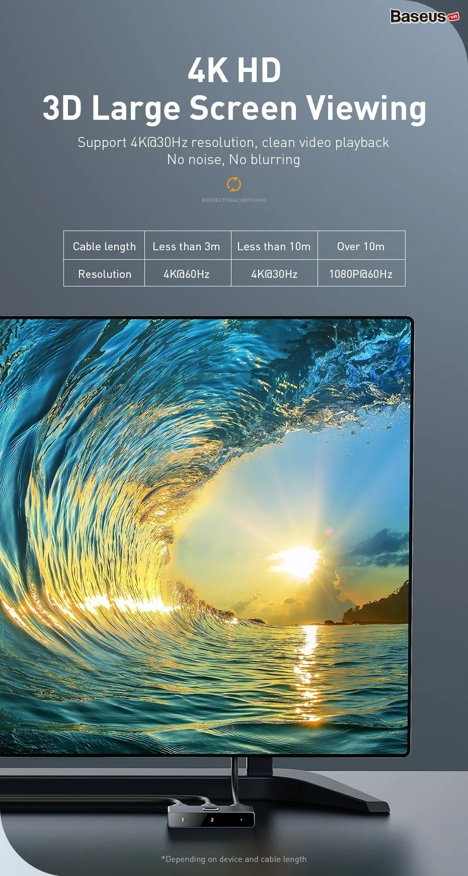 Thiết bị chia cổng HDMI hai chiều Baseus Matrix HDMI Switcher
