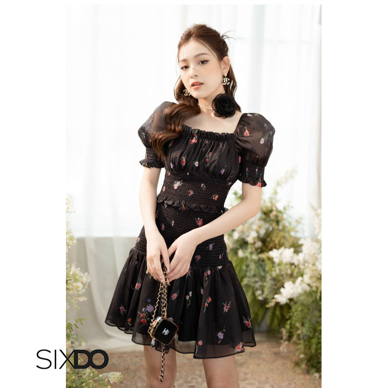 Chân váy chun eo trẻ trung thời trang SIXDO-Z (Z-Black Floral Mini Skirt)