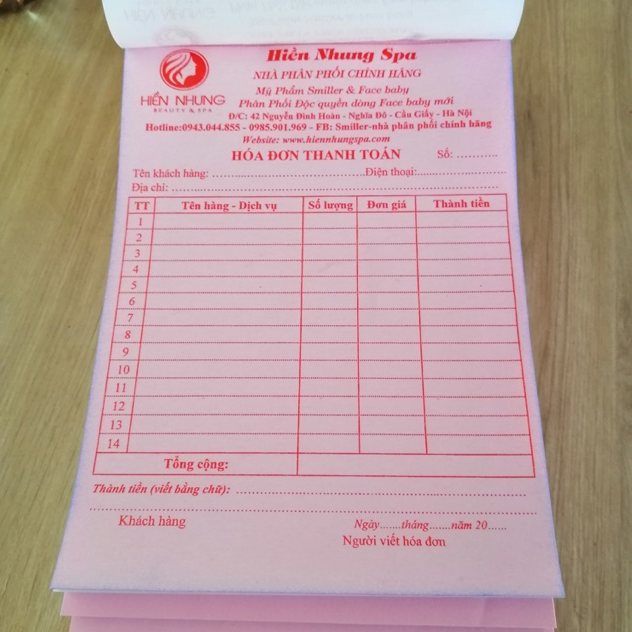 10 cuốn hoá đơn 2 liên in tên theo yêu cầu