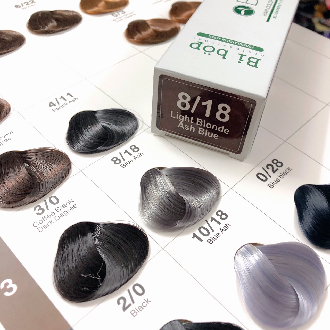 Thuốc nhuộm tóc màu khói xám xanh 8/18 Ash Blue-KÈM OXY