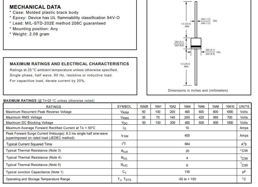Bộ 4 Diode MIC 10A10 1000V 10A R6