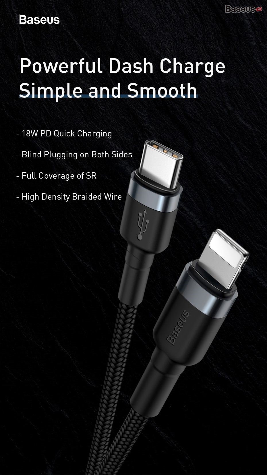Cáp sạc nhanh C to Lightning Baseus Cafule PD 18W ( Type-C to Lightning Power Delivery Quick Charge & Data Cable )