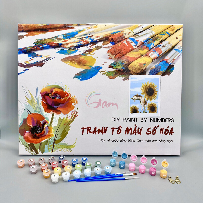 Tranh sơn dầu tố hóa tự tô màu theo số DP0798 Xe điện hoàng hôn