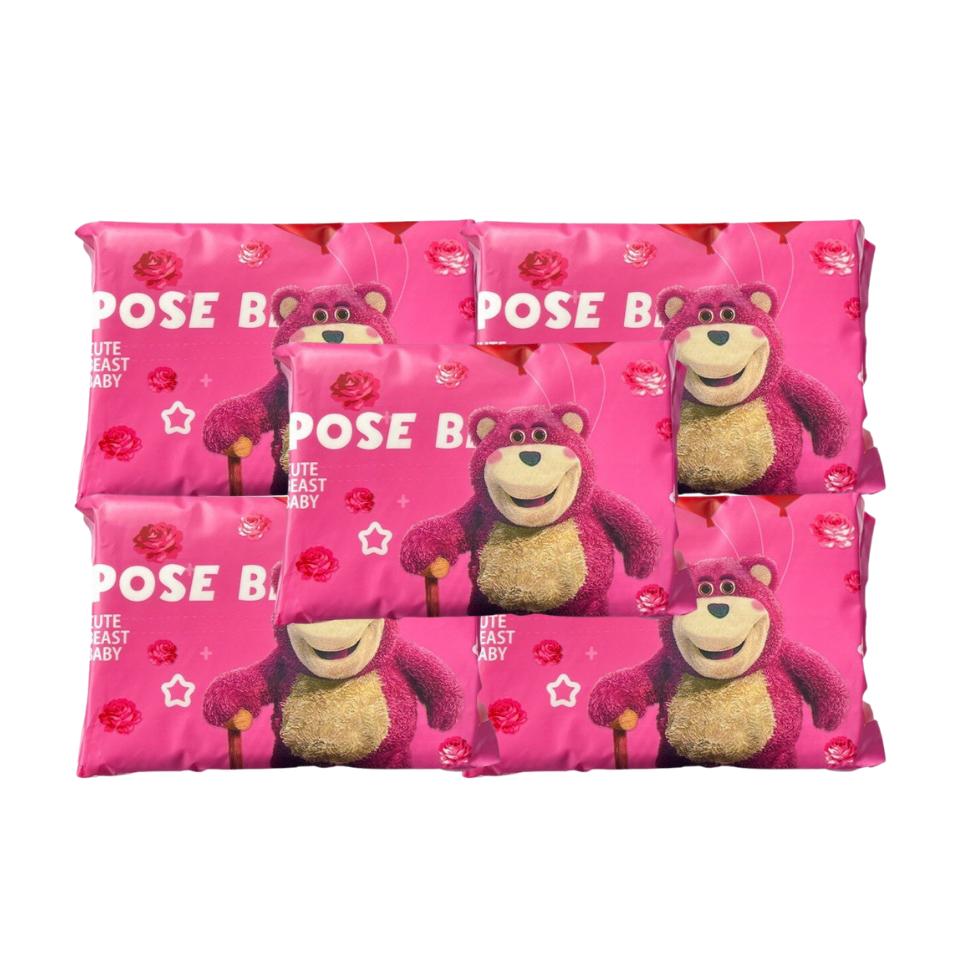 Combo 5 bịch khăn khô gấu dâu đa năng Rose Bear, Khăn mặt khô, Khăn tẩy trang dạng rút khăn mặt dùng 1 lần gói 50 tờ