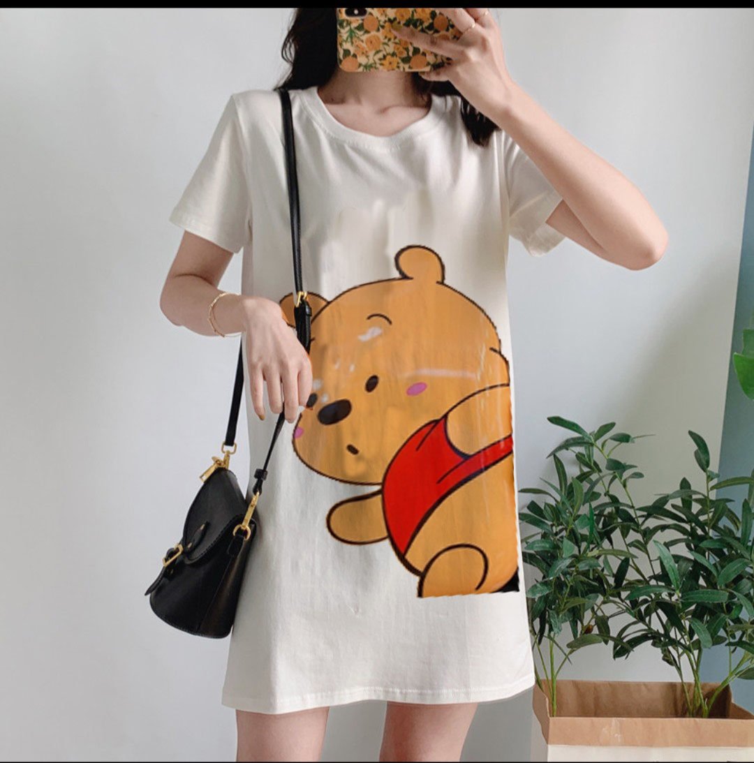 Váy xuông dáng rộng gấu đội táo, chất cotton thoáng mát 59