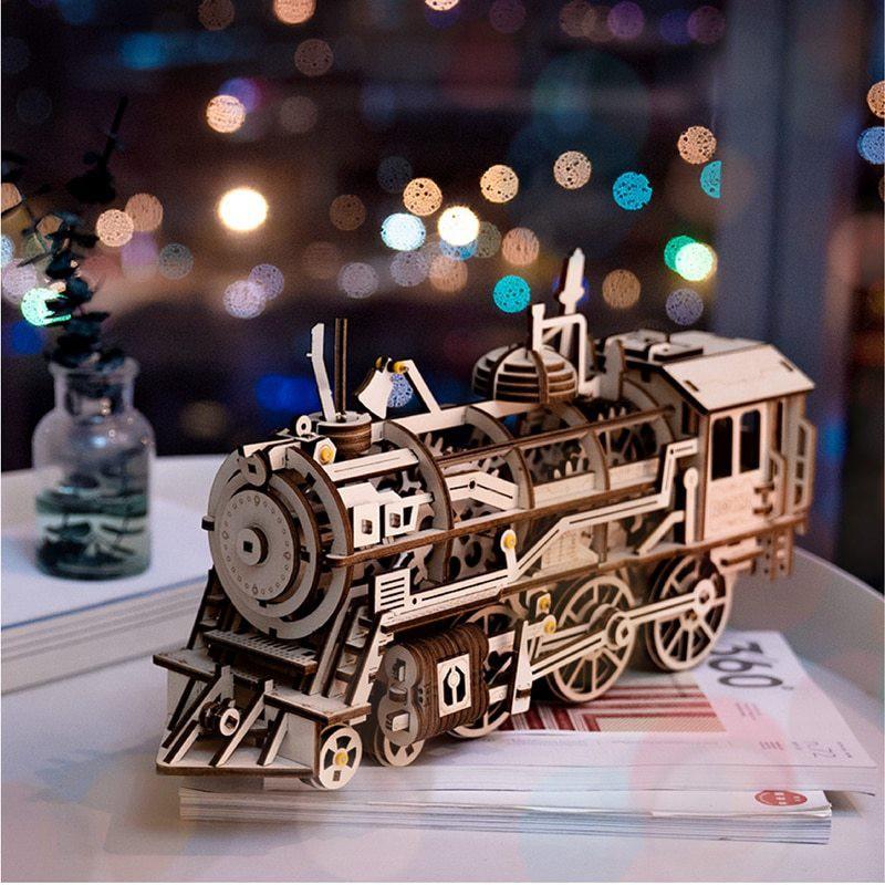Mô hình lắp ráp gỗ 3D  (ĐC-01)  Cơ động học Đầu Máy (PT-01) Xe Lửa - Locomotive Robotime
