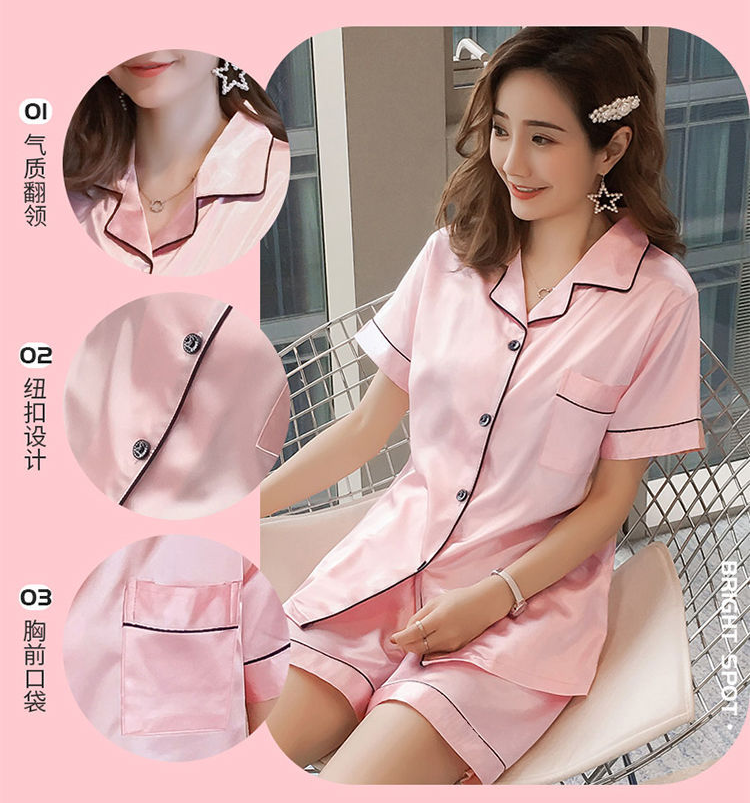 Bộ lụa nữ, quần đùi áo cộc, cổ 2 ve, túi ốp ngực