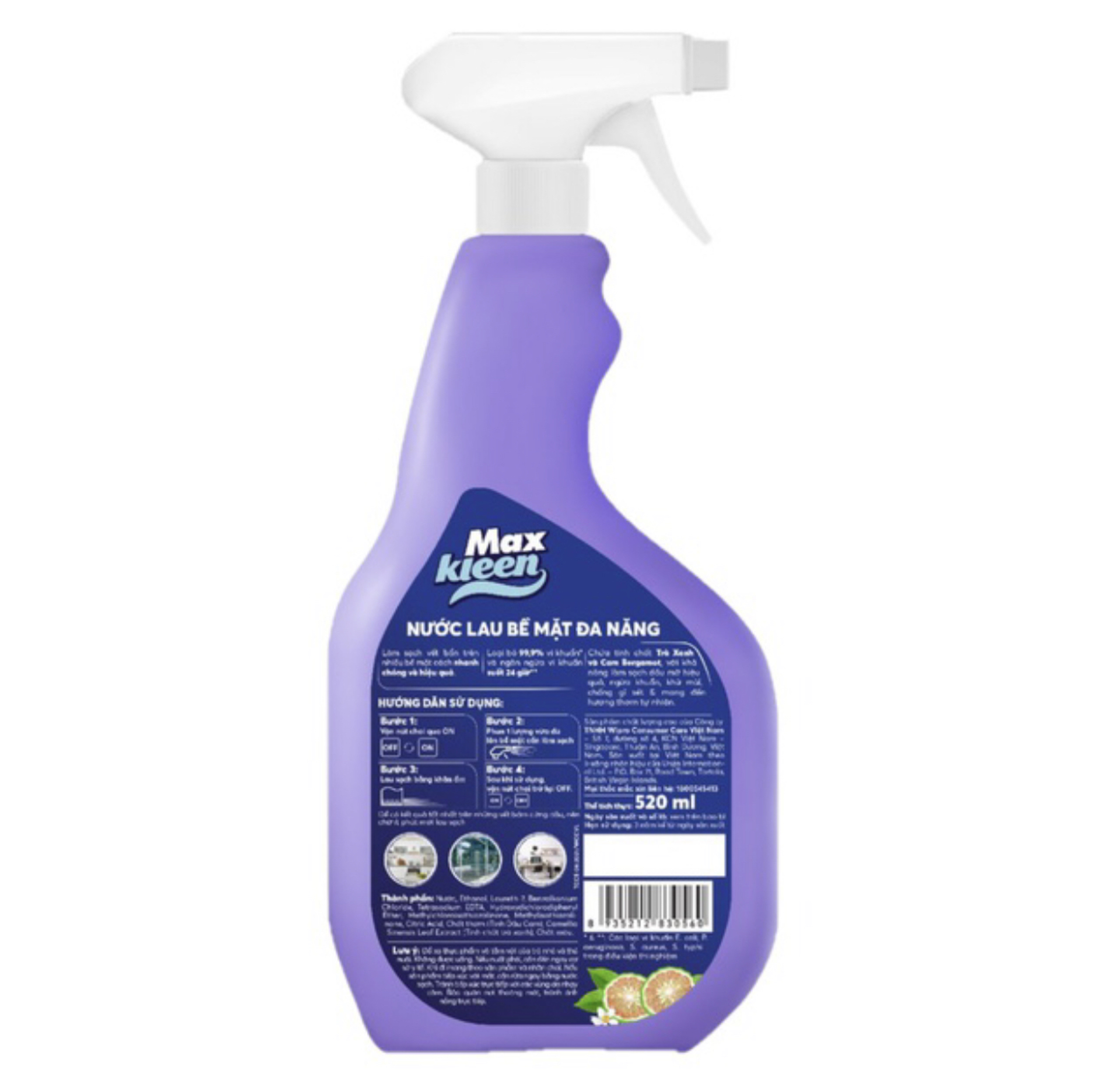Combo 2 Chai Nước lau bề mặt đa năng MAXKLEEN 520ml