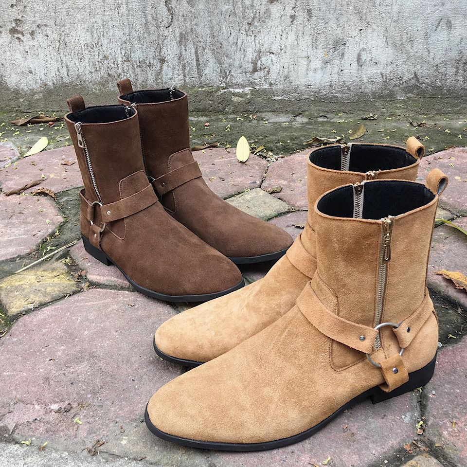 Giày Da Harness Boots Da bò Lộn Đế Cao Su Cao Cấp