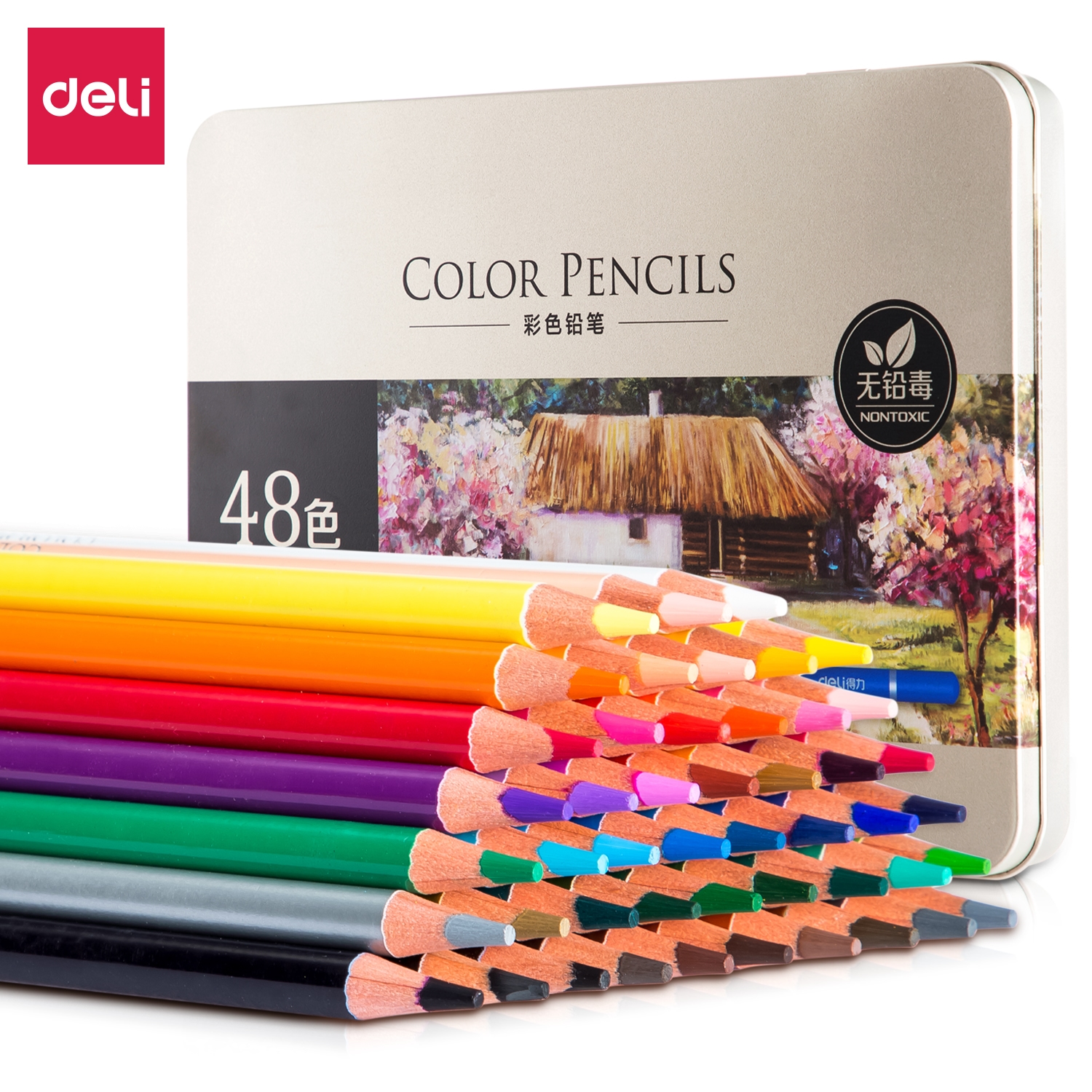 Bút chì màu gốc dầu hộp thiếc cao cấp Deli - 24/36/48/72 màu - màu chì khô, tươi sáng, có thể chồng màu- 6565 / 6566 / 6567 / 6568