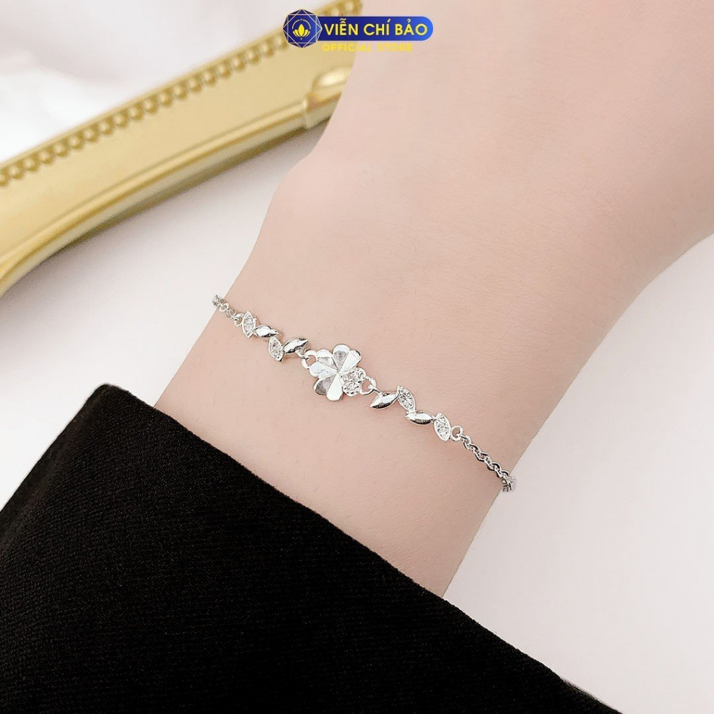 Lắc tay cỏ lá đính đá chất liệu bạc 925 thời trang phụ kiện trang sức nữ Viễn Chí Bảo L400728
