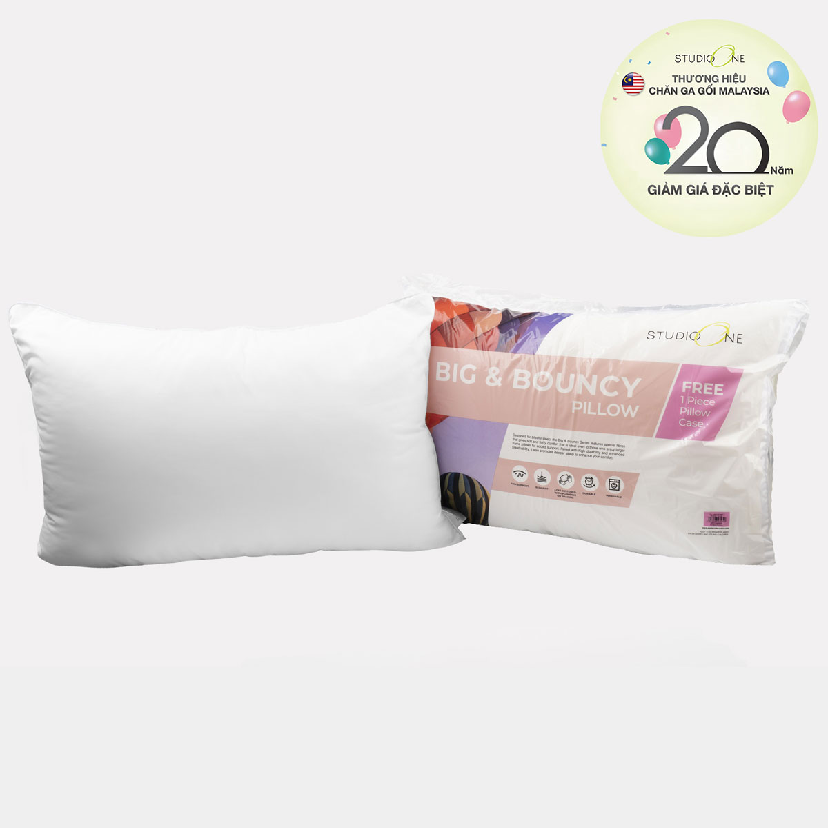 Ruột gối Studio One Big & Bouncy 54x79cm, 1 cái (Tặng kèm vỏ gối)