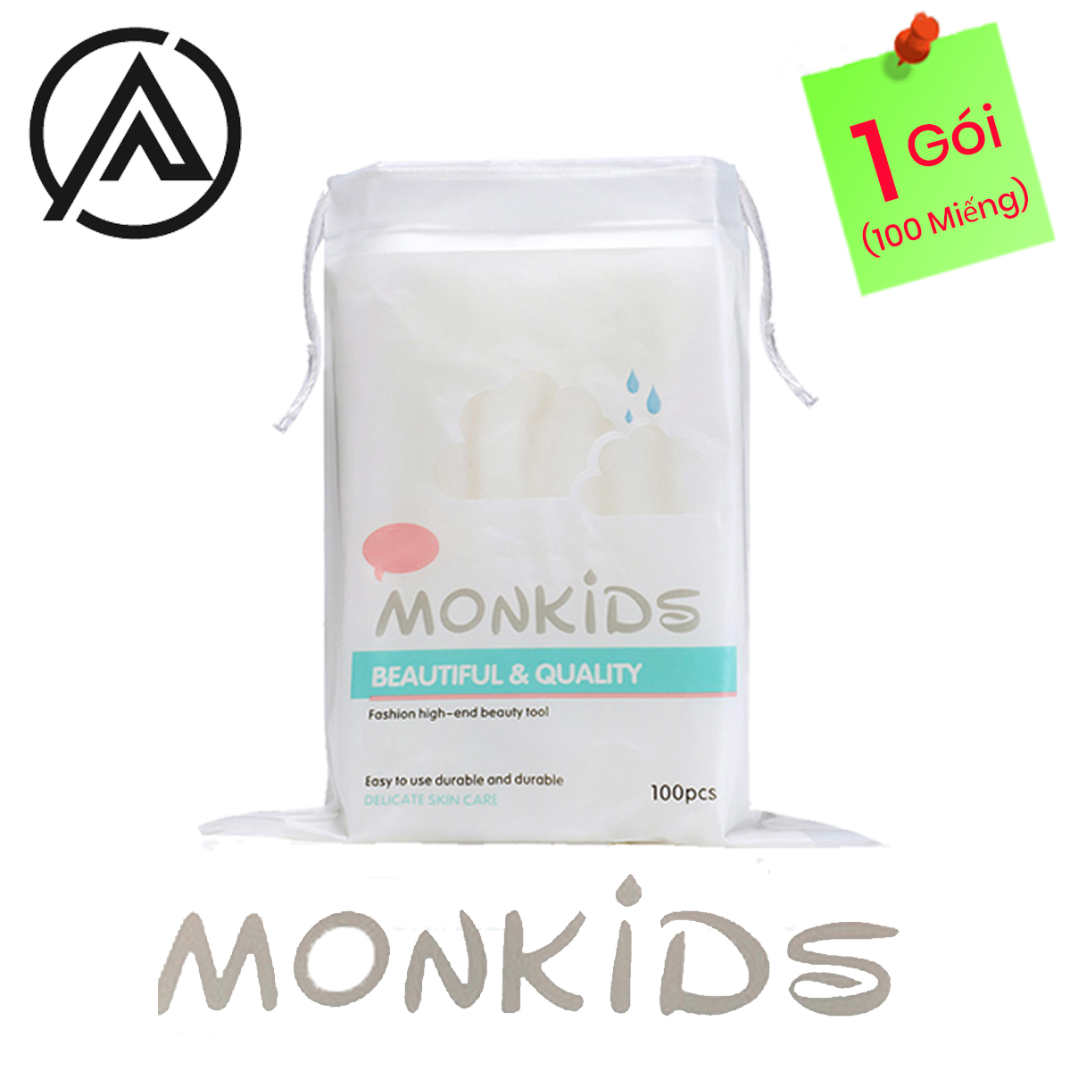 Bông tẩy trang 100% cotton 3 lớp mềm mịn thấm hút cực tốt 100 miếng/bịch - Thương Hiệu MONKIDS