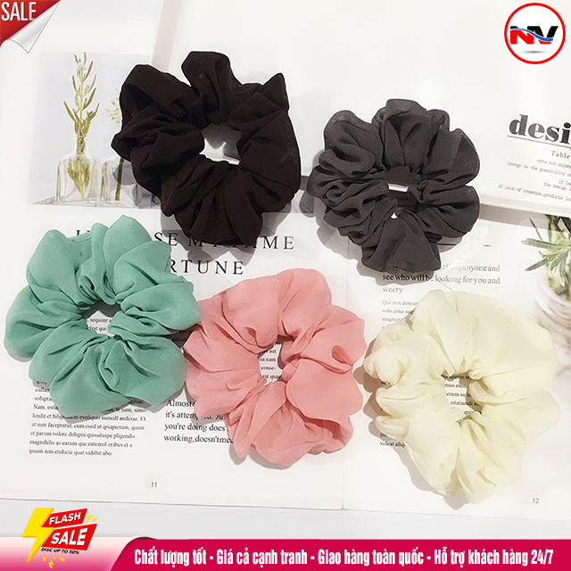 Dây Buộc Tóc Scunchies Vải Phi Bóng Trơn Hàn Quốc Cho Nữ